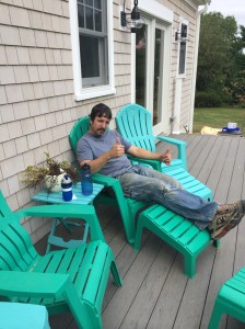 Stephen taking a rare break at the very end of the project. He was deep-down tired after working on it nearly every free minute the past year.