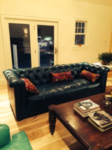 Michelle found this teal leather Chesterfield sofa on clearance as a floor sample. Score!